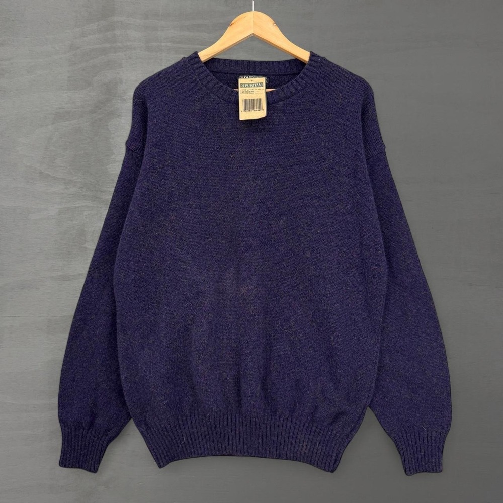 Deadstock Vintage Puritan Sweater Purple Shetland Wool Crewneck Knit USA Large